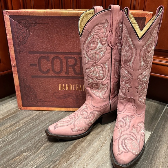 Corral Pink Western Cowboy Boots G1087 Rodeo Barbie Floral Wedding Rare 7.5 - Picture 4 of 9